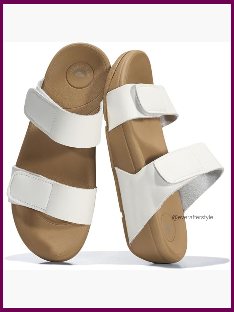 Genuine Leather Platform Slides With Adjustable Double Strap, Non-Slip,
